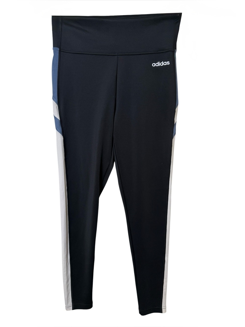 Adidas Large Black Leggings with Blue and White Side Panels